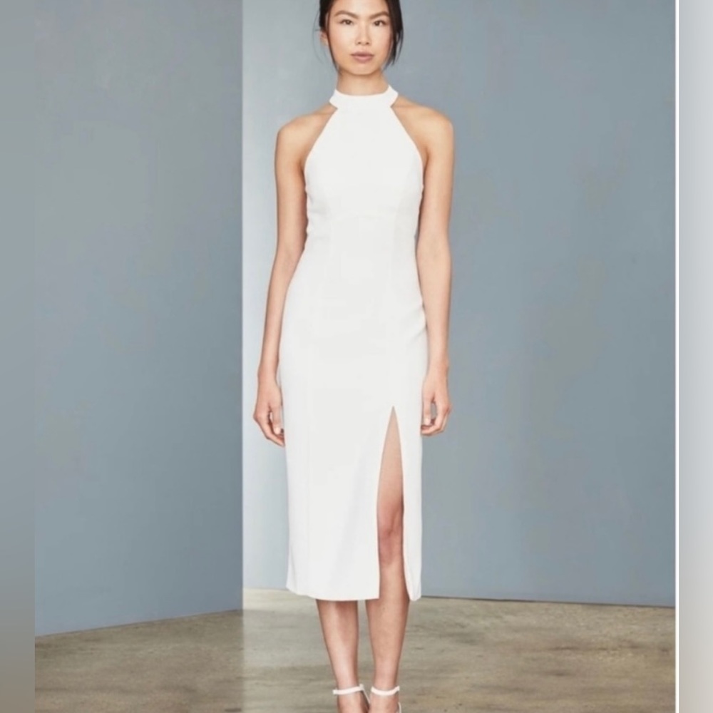 NEW Amsale Crepe Sheath Button Back Halter Dress